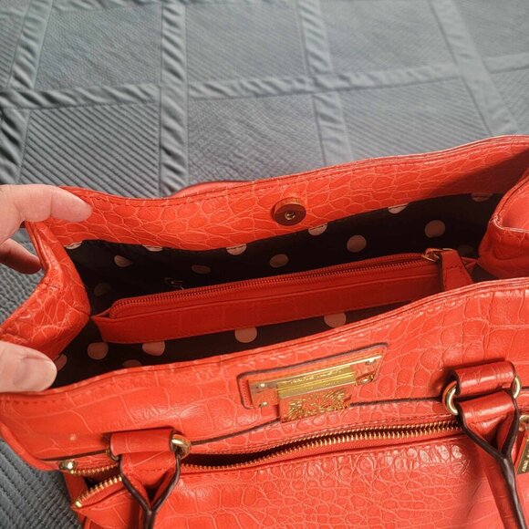 Anne Klein Alligator Alley Coral Satchel with Polka Dot Lining - Picture 8 of 14